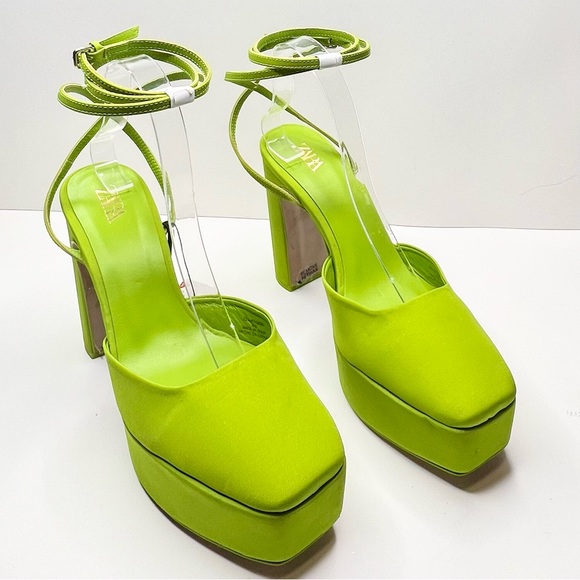 Zara Chunky Heeled Platform Shoes in Neon Green Size 39 - Picture 4 of 12